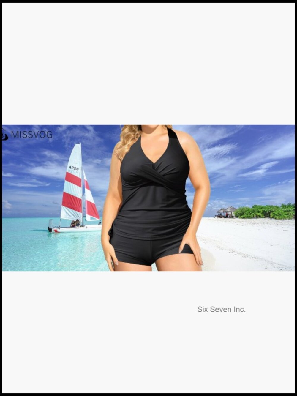 Two Piece Tankini Halter Padded Adjustable Drawstring Swimsuit with Boyshorts - Picture 5 of 7